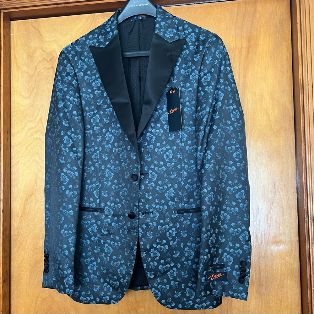 Egara Black and Blue Sport Coat with Floral Jacquard 36R Slim fit NWT - Picture 5 of 13